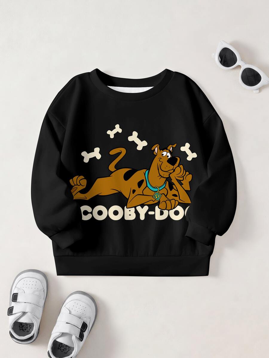 SCOOBY-DOO X SHEIN Young Boy Round Neck Long Sleeve Casual Loose Sweatshirt DOO - White - View 1