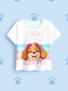 SHEIN | PAW Patrol 女童條紋卡通印花短袖休閒T恤 - 白色 - 查看 7