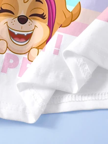 SHEIN | PAW Patrol 女童條紋卡通印花短袖休閒T恤 - 白色 - 查看 6