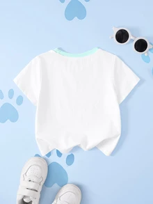 SHEIN | PAW Patrol 女童條紋卡通印花短袖休閒T恤 - 白色 - 查看 2