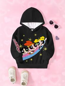 THE POWERPUFF GIRLS X SHEIN Sweatshirt Anak Perempuan dengan Cetakan Huruf - Putih - View 1