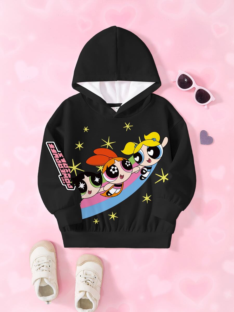 THE POWERPUFF GIRLS X SHEIN Sweatshirt Anak Perempuan dengan Cetakan Huruf - Putih - View 1