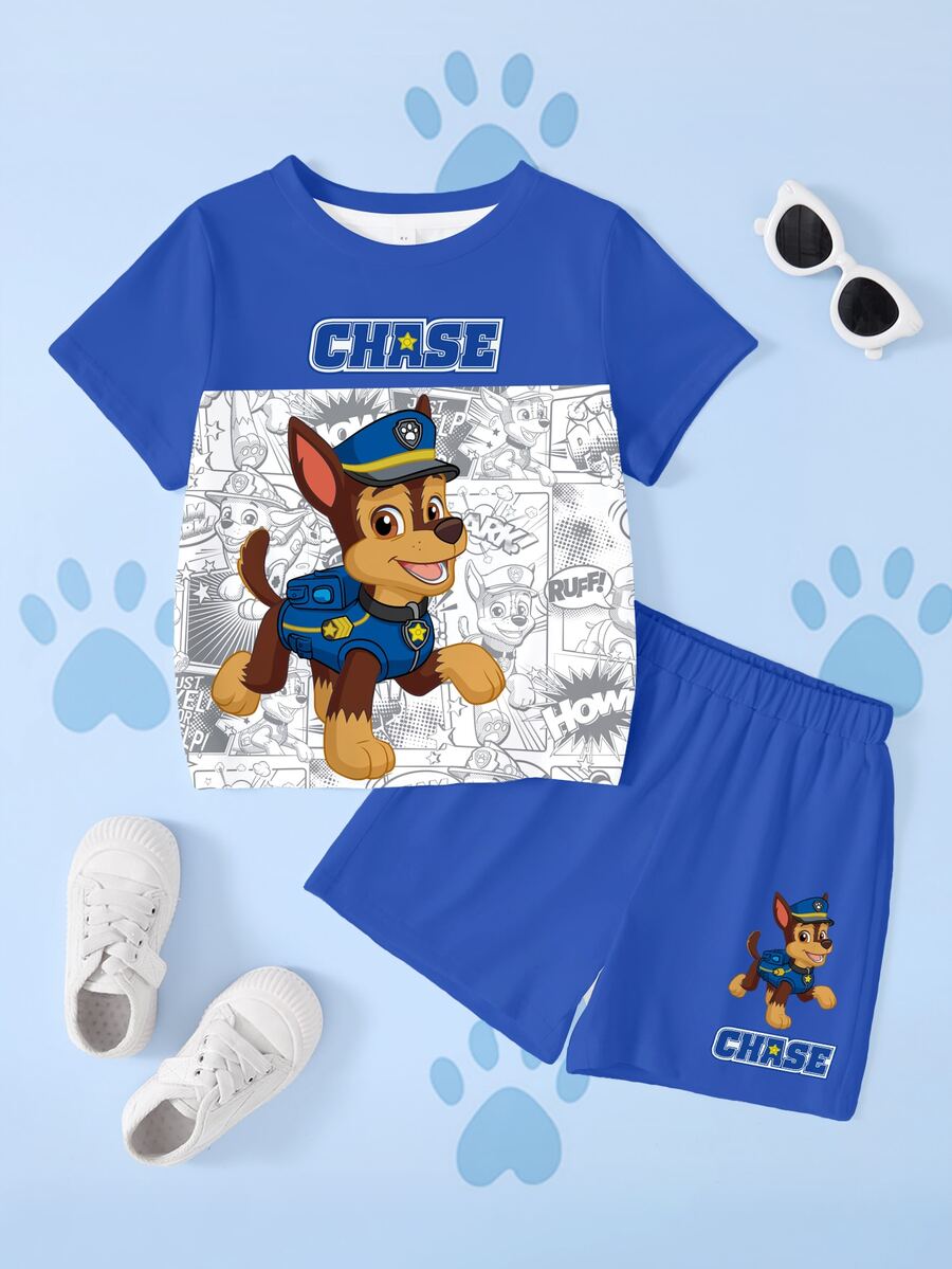 SHEIN | PAW Patrol Young Boy Cartoon Print Crew Neck T-Shirt And Shorts Set - White - View 1
