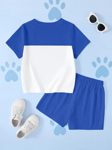 SHEIN | PAW Patrol Young Boy Cartoon Print Crew Neck T-Shirt And Shorts Set - White - View 2
