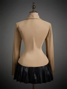 SHEIN ICON 女款雙層領修身拉鍊夾克 秋冬款 - 卡其色 - 查看 2