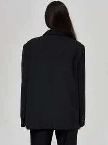 MUSERA Black Tailored Woven Fabric Dual Pockets Structured Shoulder Relaxed Fit Jacket Smart Workwear Office Everyday Essentials - Black - View 5