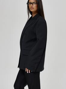 MUSERA Black Tailored Woven Fabric Dual Pockets Structured Shoulder Relaxed Fit Jacket Smart Workwear Office Everyday Essentials - Black - View 4