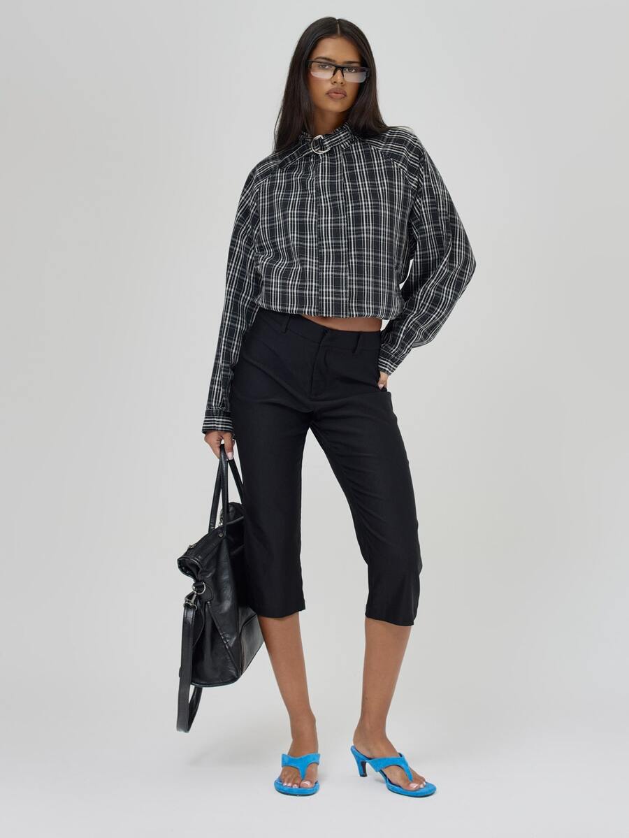 MUSERA Black Smart Suiting Slim Leg Three Quarter Capri Trousers Smart Workwear Office Everyday Essentials - Black - View 1
