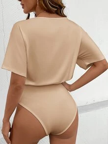 SHEIN LUNE 2pcs Set Casual Minimalist Solid Color Versatile Short Sleeve Bodysuit, Suitable For Spring & Summer Suitable For Going Out,Casual - Multicolor - View 3