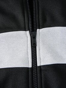 SHEIN 青少年男孩 12-16Y 復古拼色拉鍊運動夾克與側條紋長褲 2件套，運動街頭風春秋冬校園日常穿搭 - 黑色 - 查看 7