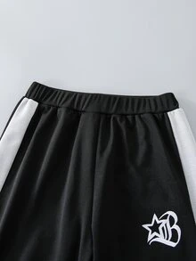 SHEIN 青少年男孩 12-16Y 復古拼色拉鍊運動夾克與側條紋長褲 2件套，運動街頭風春秋冬校園日常穿搭 - 黑色 - 查看 5