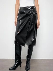 Maija Women's Sexy Metal Buckle Skirt - Black - View 4
