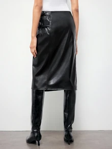 Maija Women's Sexy Metal Buckle Skirt - Black - View 3