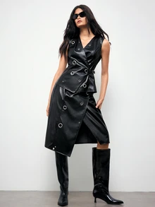 Maija Women's Sexy Metal Buckle Skirt - Black - View 2