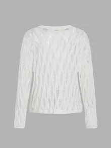 SHEIN ICON Suéter Casual Con Hombros Caídos Y Corte Holgado Con Cuello Redondo - Blanco - Ver 2