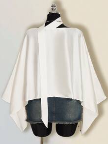 SHEIN ICON Autumn Women's Wedding Guest Party Satin Solid Color Casual Elegant Versatile Daily Outing Top White - Beige - View 2