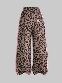 SHEIN Tween Girl Knitted Leopard Print Striped Hoodie Casual Jacket And Long Pants 2 Pieces Set - Multicolor - View 9