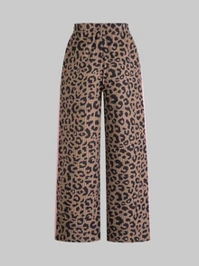 SHEIN Tween Girl Knitted Leopard Print Striped Hoodie Casual Jacket And Long Pants 2 Pieces Set - Multicolor - View 3