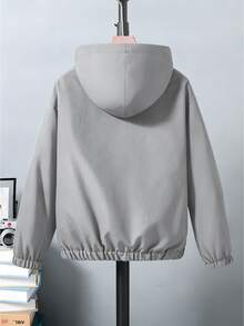Teen Boy Solid Grey Hooded Zip Up Windbreaker Jacket, Casual Autumn Winter Lightweight Jacket, Fall Style - Grey - View 2