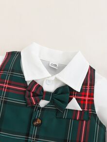 SHEIN Souflis 男嬰帥氣紳士背心長袖三件套西裝套裝，秋冬款 - 墨綠色 - 查看 6