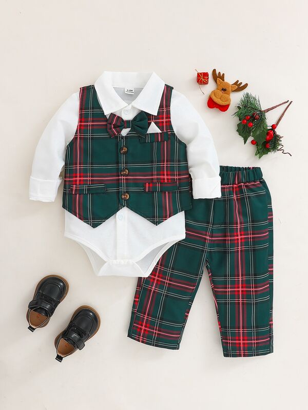 SHEIN Souflis Baby Boy Handsome Gentleman Vest Long Sleeve 3 Pieces Suit Set, Autumn/Winter