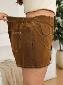 EMERY ROSE EMERY ROSE Chân váy denim nữ size lớn cài nút đơn, phong cách thường ngày đa năng - màu nâu - Xem 3