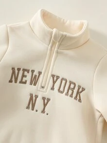 SHEIN 男女嬰兒/幼兒秋冬保暖內裡加厚休閒可愛杏色立領運動衫套裝，嬰兒運動服，嬰兒冬季衣著，套裝 - 杏色 - 查看 4