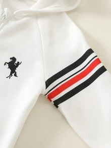 SHEIN 男嬰秋冬保暖內裡加厚騎士印花拉鍊連帽連身衣 - 白色 - 查看 4