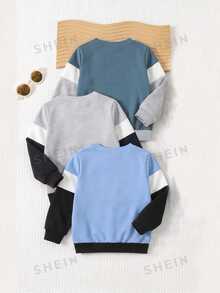 Kids Young Boy Casual Minimalist Striped Pattern 3pcs Long Sleeve Sweatshirt Set Suitable For Autumn/Winter - Multicolor - View 4