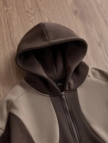 SWAVVY 男士針織時尚休閒寬鬆版型英文刺繡長袖連帽衫 - 棕色 - 查看 5