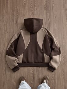 SWAVVY 男士針織時尚休閒寬鬆版型英文刺繡長袖連帽衫 - 棕色 - 查看 4