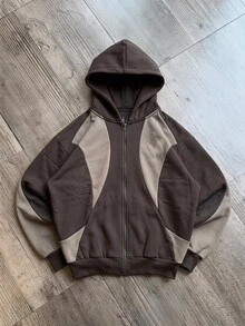 SWAVVY 男士針織時尚休閒寬鬆版型英文刺繡長袖連帽衫 - 棕色 - 查看 6
