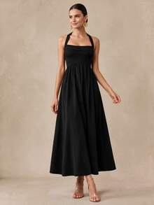 Almamuse Women's Elegant Tie-Up Waist Dress - Black - View 1