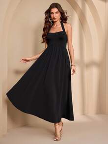 Almamuse Women's Elegant Tie-Up Waist Dress - Black - View 4