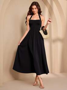 Almamuse Women's Elegant Tie-Up Waist Dress - Black - View 5