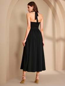 Almamuse Women's Elegant Tie-Up Waist Dress - Black - View 2