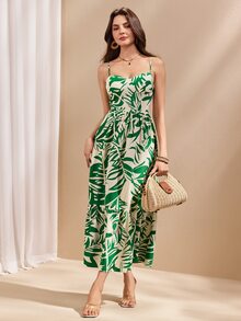 Almamuse 女士优雅花卉印花细肩带连衣裙 - 綠色 - 查看 3