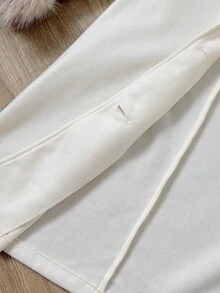 SHEIN معطف صوف متوسط الطول للفتيات المراهقات، مبطن حراري سميك، كاجوال بطراز ريترو مع تصميم باتشوورك، ياقة فرو، أزرار معدنية أمامية، مقاس كبير، للخريف والشتاء - أبيض - مشاهدة 7