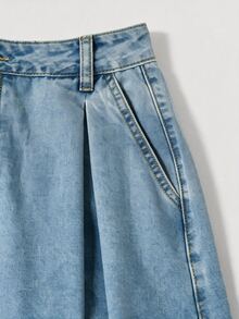 SHEIN MOD MOD 女款休閒寬鬆長版淺藍色牛仔裙，夏季日常牛仔裙，適合辦公室、90年代風、春季、牛仔女郎復古工作裙 - 淺色水洗藍 - 查看 5