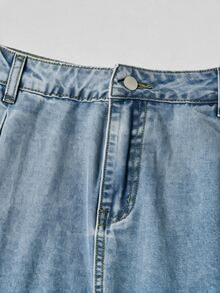 SHEIN MOD MOD 女款休閒寬鬆長版淺藍色牛仔裙，夏季日常牛仔裙，適合辦公室、90年代風、春季、牛仔女郎復古工作裙 - 淺色水洗藍 - 查看 3