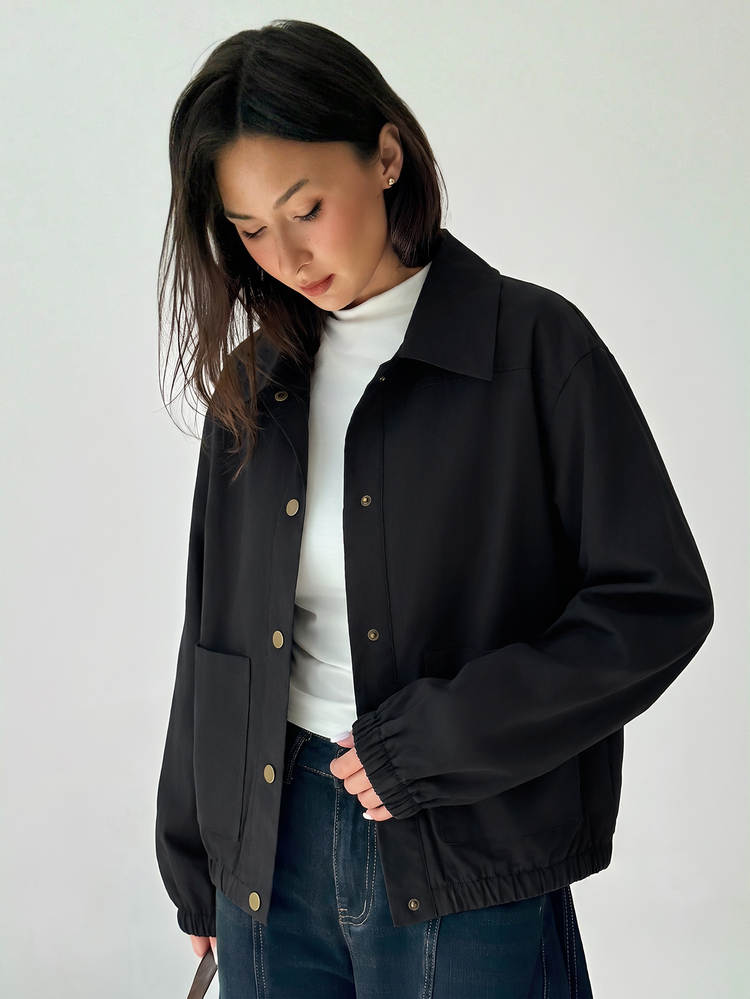 Aloruh Women's Fashion Single-Breasted Long Sleeve Pocket Jacket Streetwear - Black - View 5