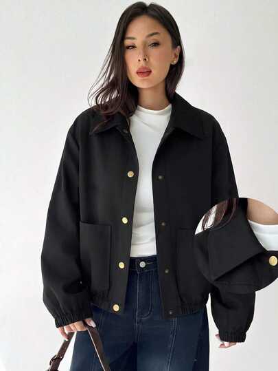 Aloruh Women's Fashion Single-Breasted Long Sleeve Pocket Jacket Streetwear