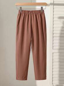 SHEIN Vacaura Tween Boy Casual Versatile Single Button Long Pants - Cocoa - View 3