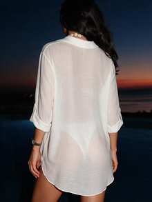 Swim Vcay Women Kimonos Tombol Depan Plain - Putih - View 6