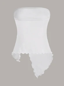 SHEIN ICON Drawstring Side Asymmetrical Hem Tube Asymmetrical Top - White - View 2