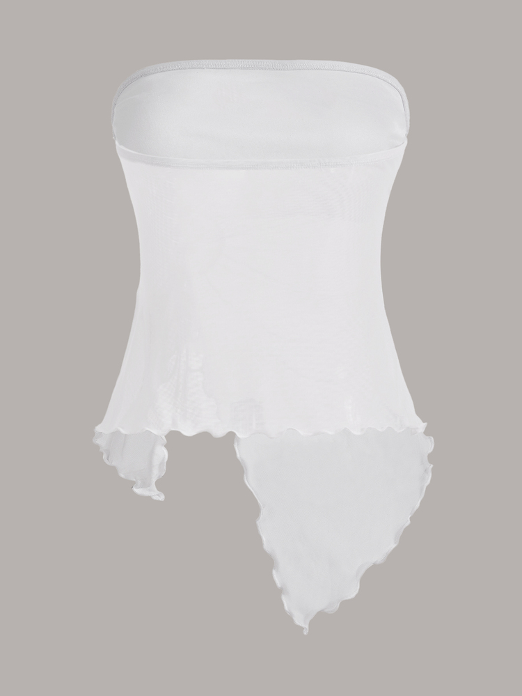 SHEIN ICON Drawstring Side Asymmetrical Hem Tube Asymmetrical Top - White - View 2