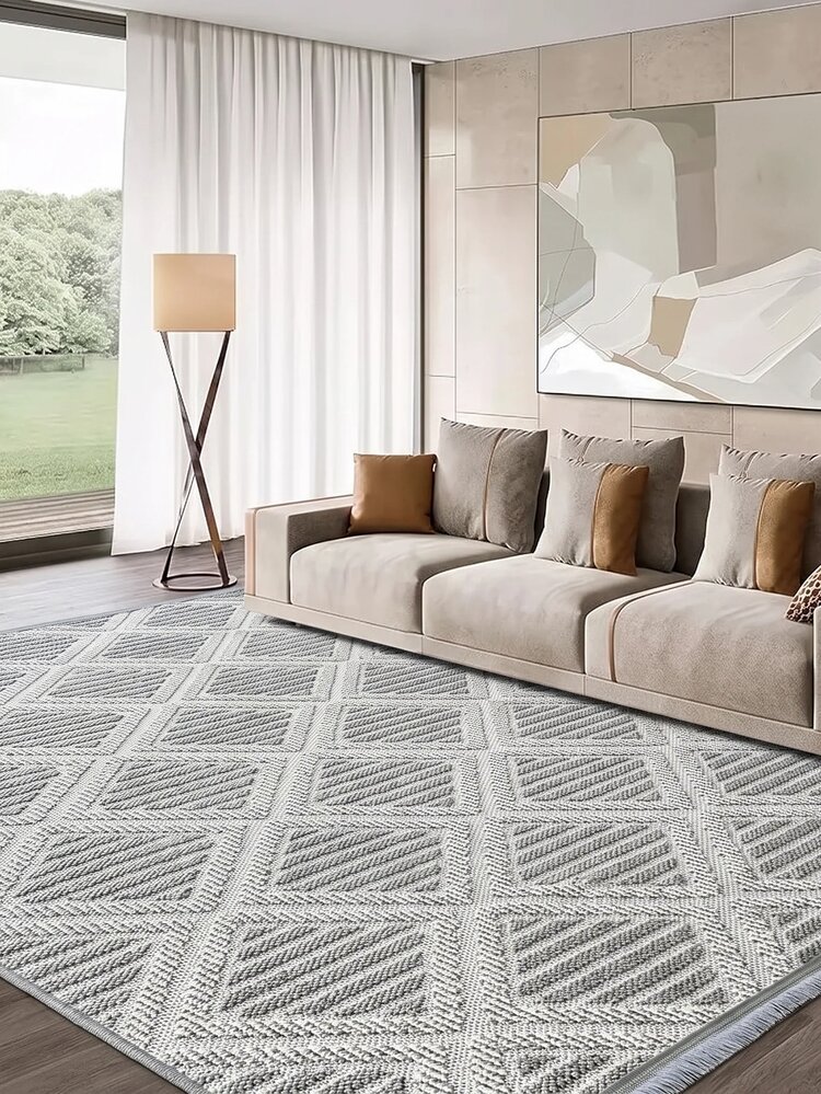 LOLA Woven Loop Pile Scandinavian Grey Living Room Rug Kitchen Rug Runner - White - View 2