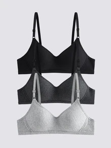 Loungeista 3pcs/Set Women Comfortable Sleep Soft Cup Wireless Cotton Bras, Multiple Colors - Multicolor - View 9