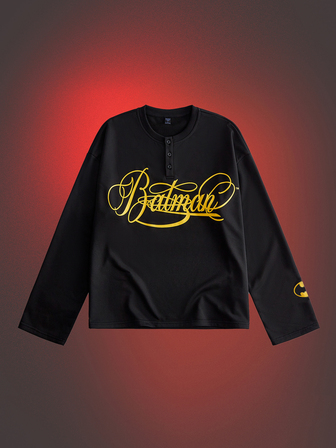 Batman X ROMWE T-shirt à manches longues décontracté pour hommes avec imprimé lettres, automne