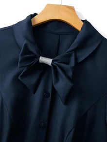 GlowEve CURVE Plus Size Summer Casual Butterfly Decor Puff Sleeve Blouse - Navy Blue - View 8